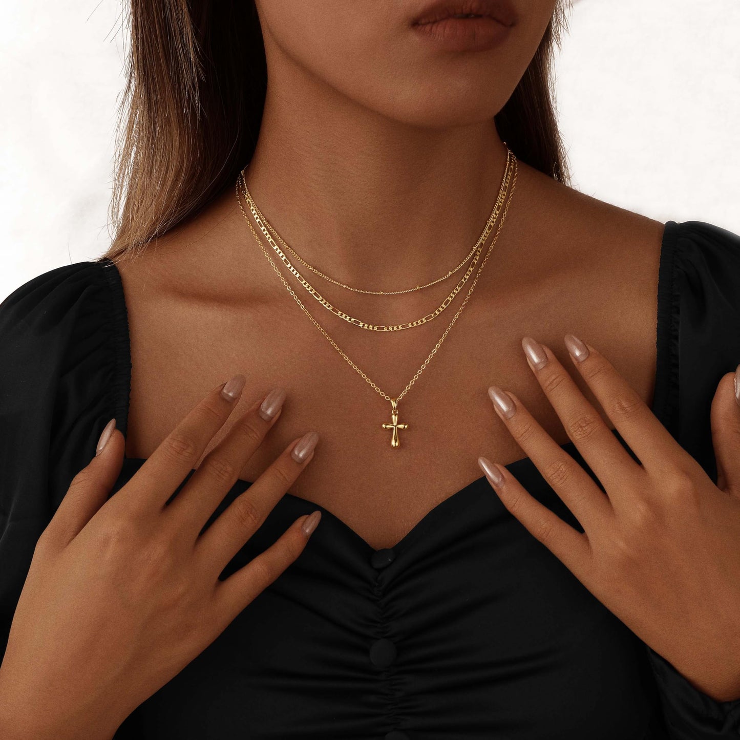 Nancomy Layered Gold Cross Necklaces for Women, Stack Stackable 14K Gold Plated Pendant Necklace Set Dainty Choker Layering Necklaces for Women Faith Jewelry Religious Gift