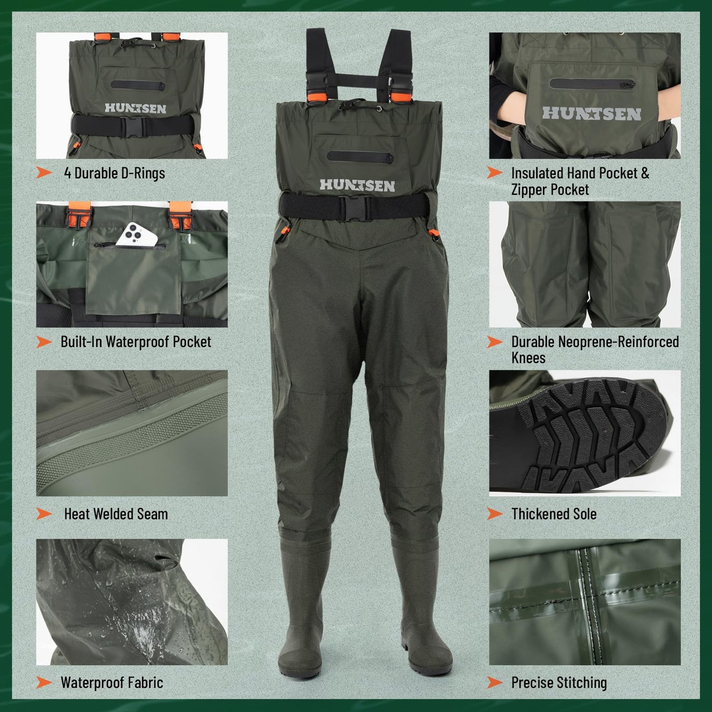 Fishing Waders for Men Women with Boot Hanger, Waterproof Phone Case Size 12 + Hunting Blind 360 Degree See Through Ground Blind - 2-3 Person Pop Up Deer Blind for Hunting with Carrying Bag