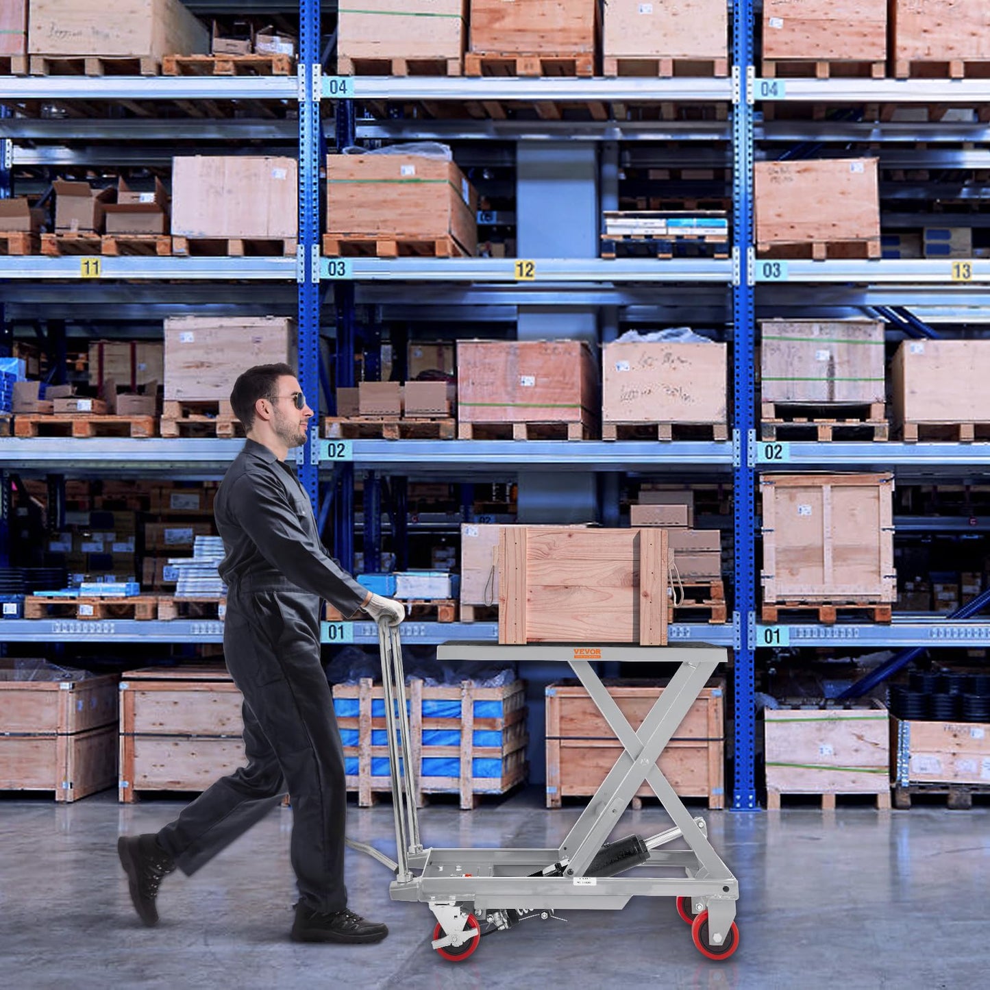 VEVOR Hydraulic Lift Table Cart, 500lbs Load Capacity 28.5 Inch Lifting Height, Manual Single Scissor Lift Table with 4 Wheels and Non-Slip Pad, Alloy Steel, Gray