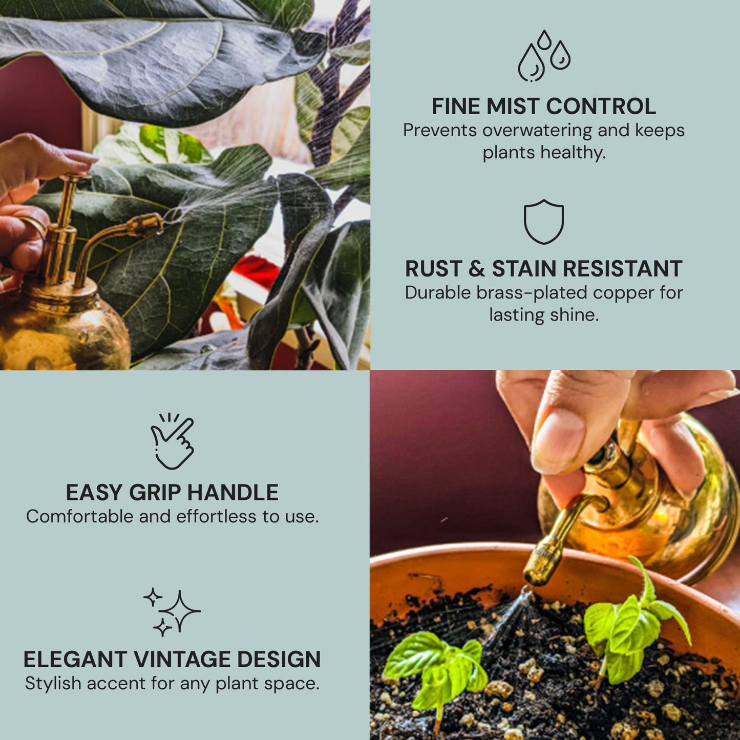 Sustainable Village Watering Can Indoor Plants - Brass Plant Mister - Stylish and Rust Resistant Watering Cans for Healthy Hydration - Prevents Overwatering