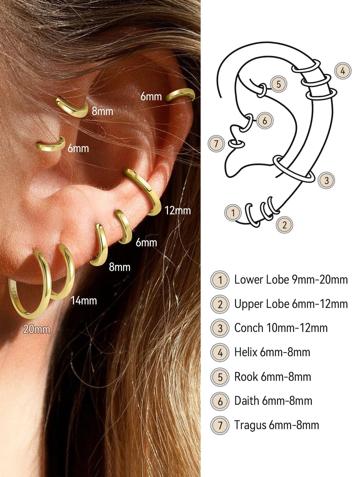 FaithHeart 925 Sterling Silver Huggie Hoop Earrings, Small Silver Hoop Earring for Women, 14K Gold Hypoallergenic Cartilage Earrings for Women 8mm