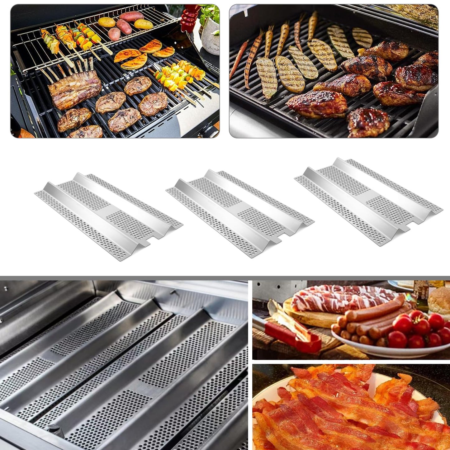 Plowo Heat Plates Replacement for Blaze BLZ-3PRO-LP, BLZ-3PRO-NG, BLZ-4PRO-LP, BLZ-4PRO-NG Gas Grill, Stainless Steel, 3 Pack, 17 1/2" x 9 11/16" x 1 1/16"