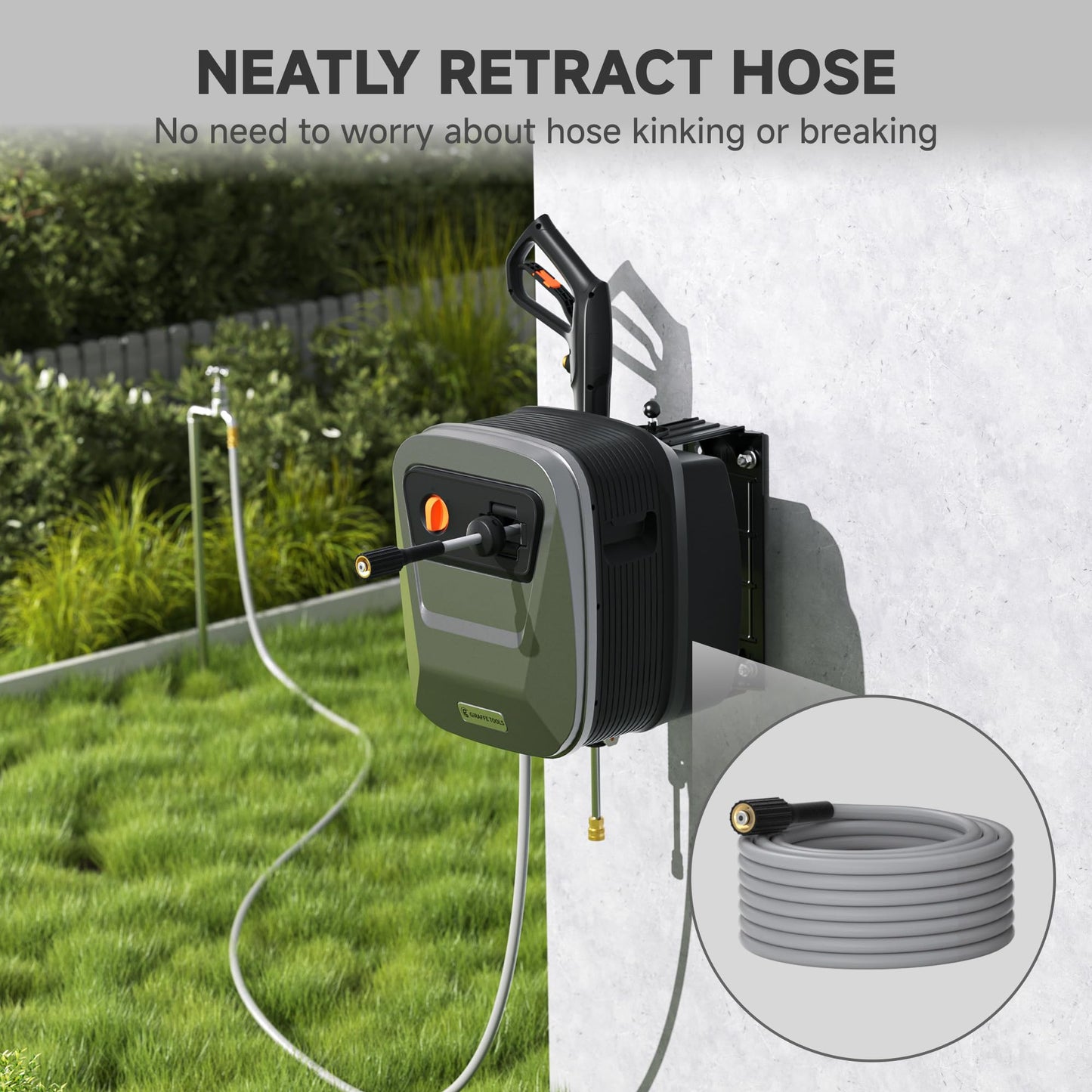 Giraffe Tools Grandfalls Pressure Washer G20 Pro, 65 FT Pressure Hose,Wall Mounted Power Washer with 4 Quick-Connect Nozzles,Foam Cannon for Cars/Patios/Driveways/Fences,2500 MAX PSI 2.2 GPM