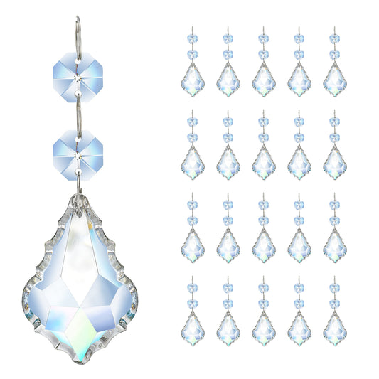 20pcs Clear Maple Leaf Crystal Chandelier Prism Pendant Parts, 50mm Suncatchers Hanging Crystals Beads for Chandelier Christmas Tree Decoration