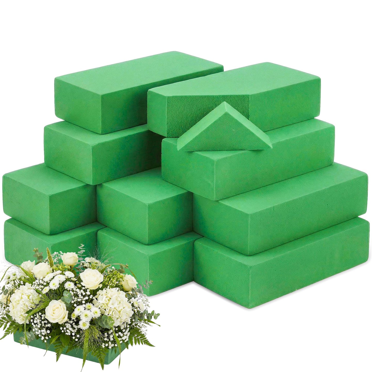 Floral Foam Blocks, Green Plant Foam,Wet & Dry Flower Foam for Fresh and Artificial Flowers,Florist Styrofoam Flower Arrangements Supplies, Decorations for Wedding, Birthdays and Garden (10)