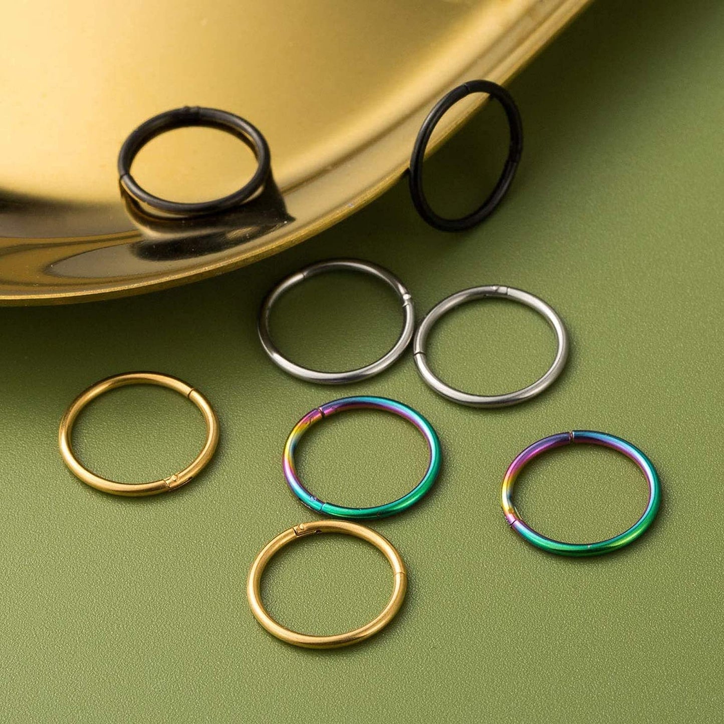 BOGKU 6pcs G23 Titanium Hinged Nose Rings Hoop 16 Gauge 14mm Nose Septum Clicker Segment Rings Cartilage Conch Tragus Helix Rook Hoop Earring Body Piercing Jewelry