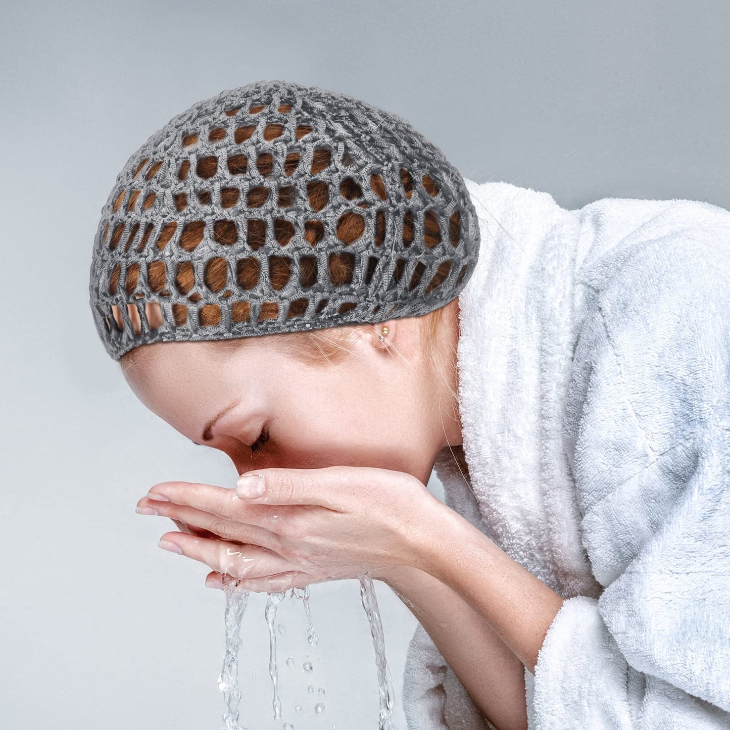 4 Pieces Mesh Crochet Hair Net Rayon Knit Snood Hat Thick Short Women Hairnet Snoods Cover Ornament for Sleeping (Black, Gray)