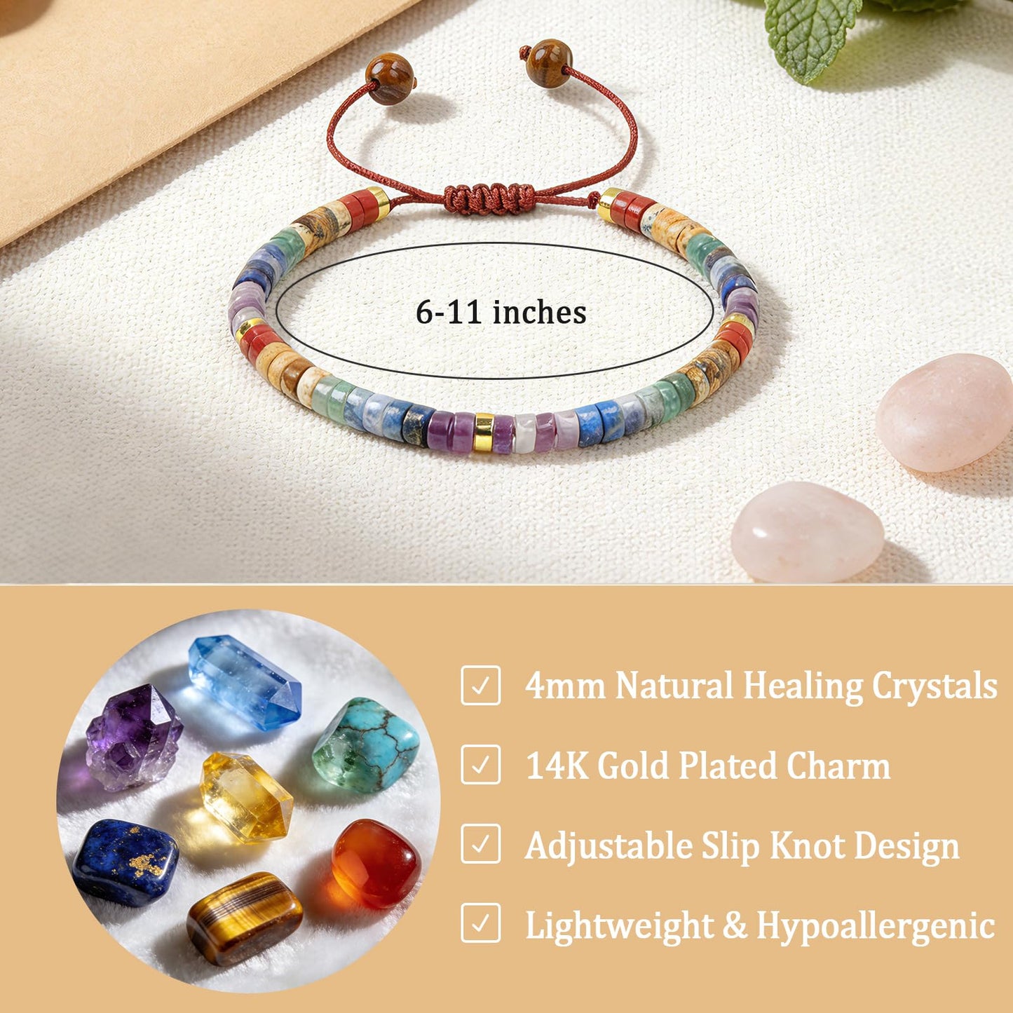 RuiLove Chakra Bracelets for Women, 7 Chakras Stone Healing Crystal, Anxiety and Protection Bracelet, Spiritual Jewelry Gifts