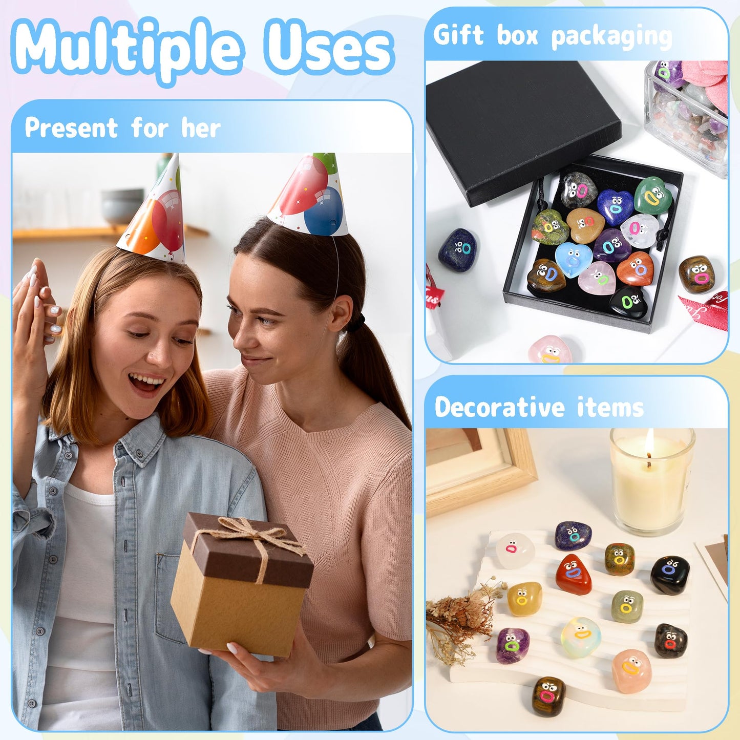 XIANNVXI Funny Emotion Polished Stone Gift 12pcs Cute Emoji Carving Cube Figurine Crystals Rock Present Novel Mothers Day Birthday Graduation Gifts for Women Men Natural Healing Crystals Stones