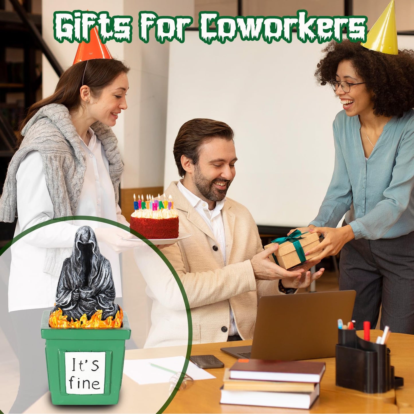 TTDOM Grim Reaper Statue Gothic Decor Dumpster Fire Gifts for Coworkers Boss Gifts Housewarming Gifts Bookshelf Decor for Home Office