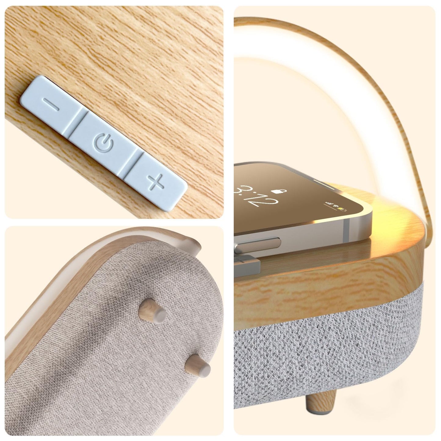 iGaur Nightstand Lamp with Wireless Charger,4 in 1 Touch Bedside Lamp Bluetooth Speaker,Portable Dimmable LED Night Light,Corporate Gifts Premium for Employees Clients,Birthday Gifts Women Wife Friend