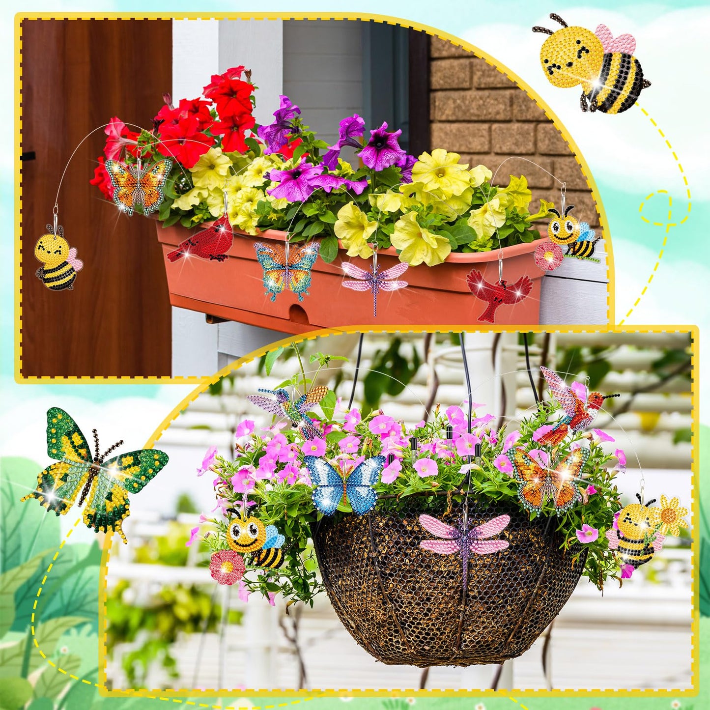 Reallnaive 24 Pcs Butterfly Diamond Art Swaying in the Wind 5D DIY Adult Diamond Art Kits High Flexibility Plant Stakes Decorative Garden Stakes Craft for Indoor Outdoor Yard Decor(Rich Styles)