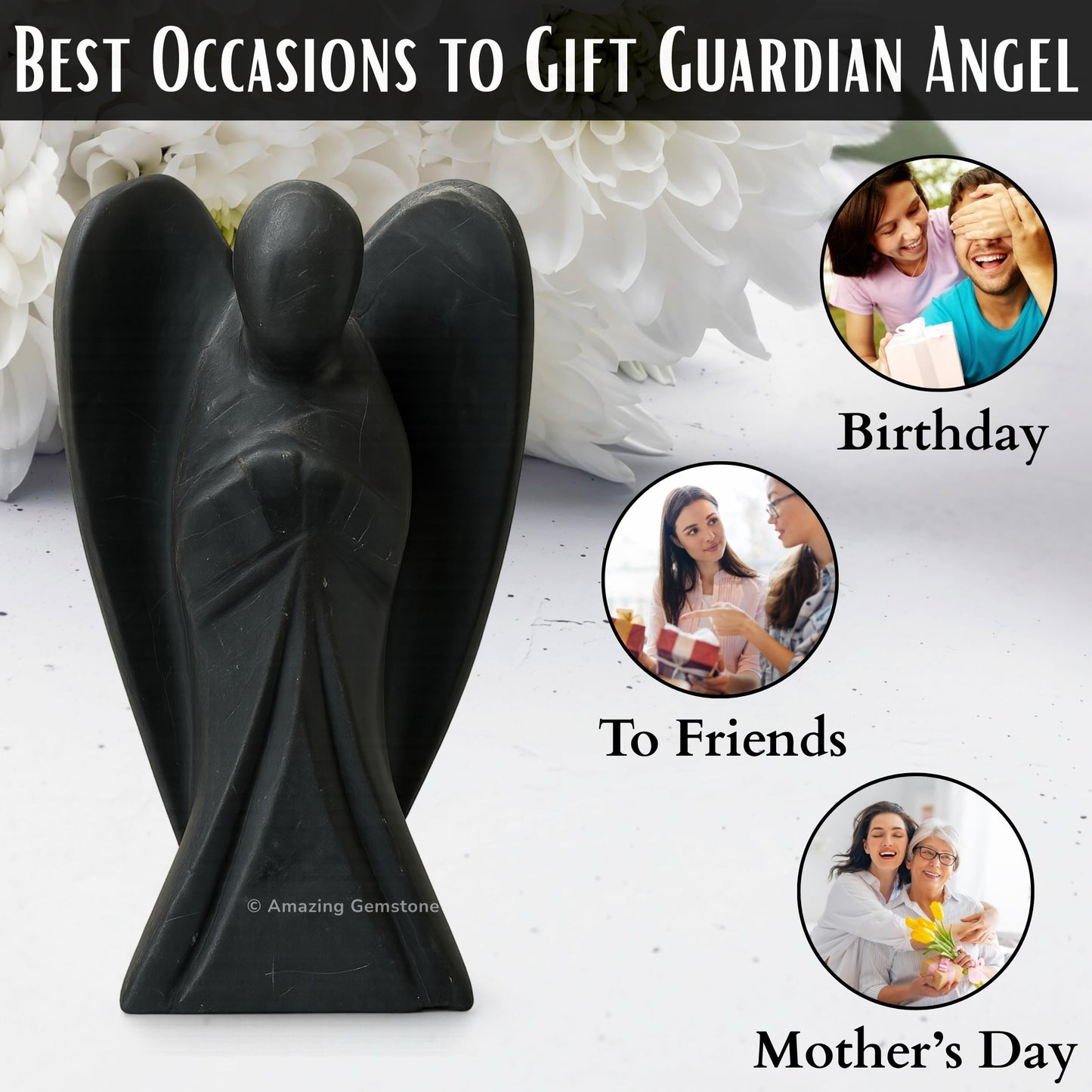 Amazing Gemstone Shungite Angel - Shungite Crystal Angel and Pocket Guardian Angel Crystal Figurines (3 Inches)