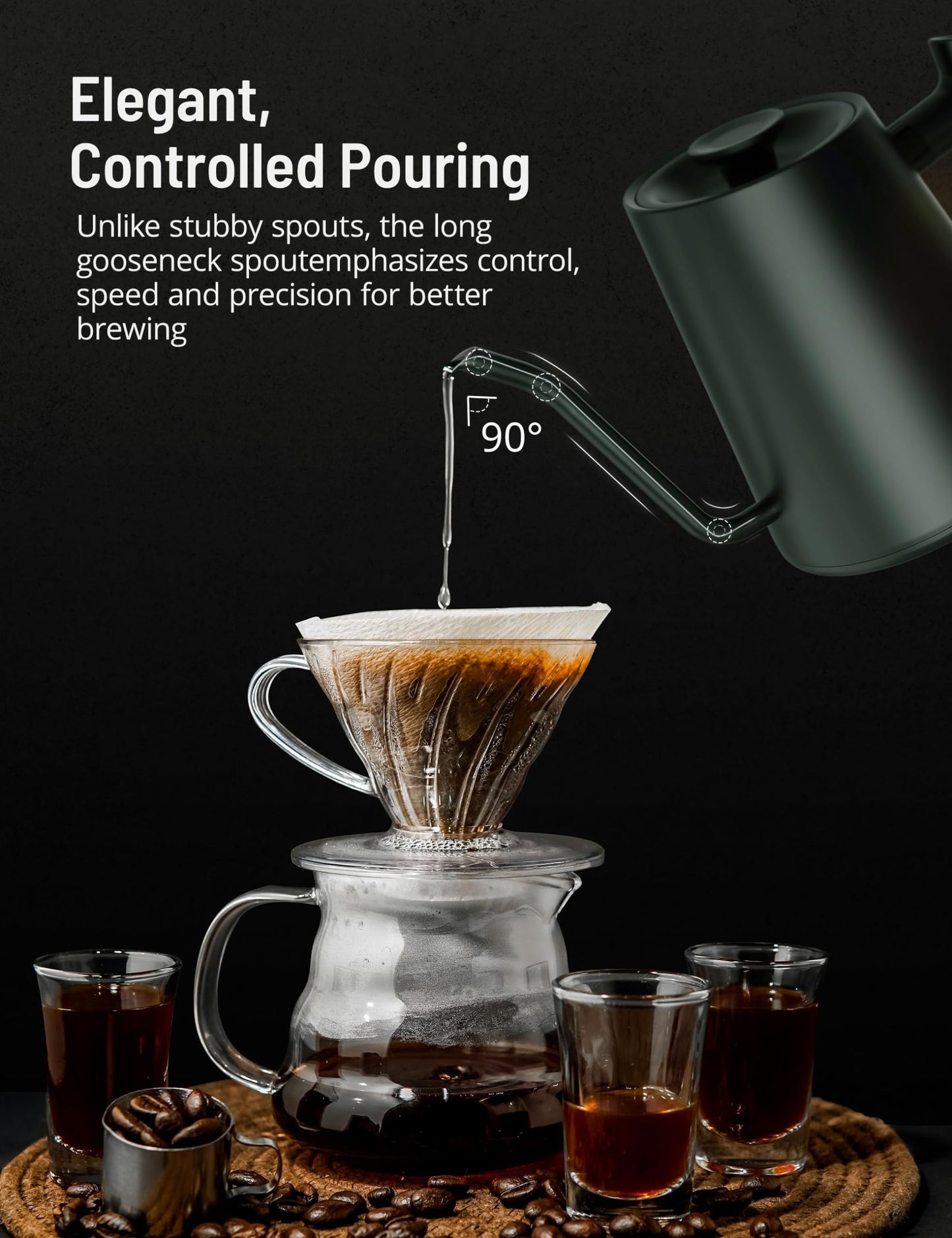 Gooseneck Electric Kettle, Electric Kettle with 4 Variable Presets, ±1℉ Temperature Control & LED Real-time Temperature Display, Stainless Steel Inner, 24H Keep Warm for Coffee, Tea, 0.9L