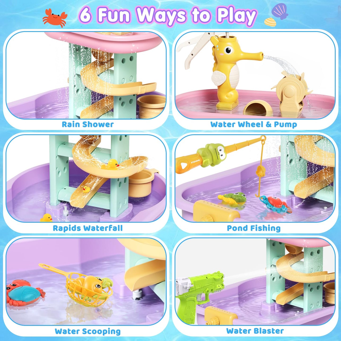CRATIVWOOD Toddler Water Table for Kids - Sand and Water Table with 28PCS Toy Accessories & Rain Shower Sprinkler, Outdoor Sensory Water Play Table, STEM Toy Summer Gift for Boys Girls Ages 3-8