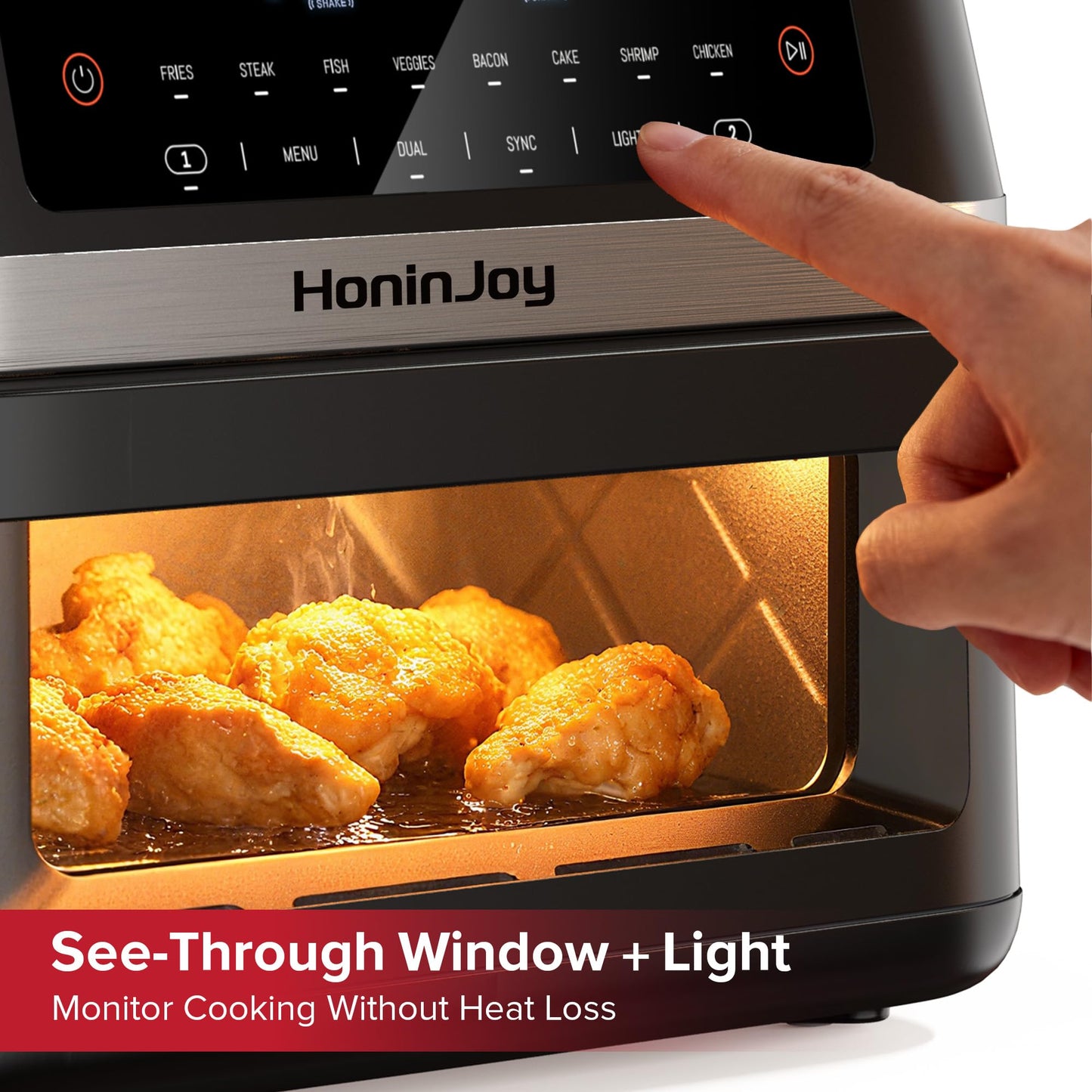 HoninJoy 12QT Large Dual Basket Air Fryer with Flex Basket, Viewing Window and 50PCS Paper Liners, 12-in-1 Family Size with Sync & Dual & Light, Double Zone for Bake, Roast, Reheat, Dishwasher Safe