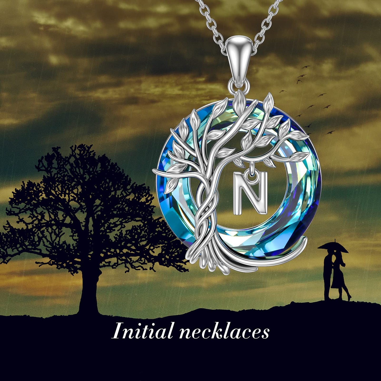 TOUPOP Tree of Life Initial Necklace Gifts for Women Sterling Silver Initial N Letter Jewelry Irish Crystal Pendant Birthday Gifts for Women Her Mom Wife Daughter