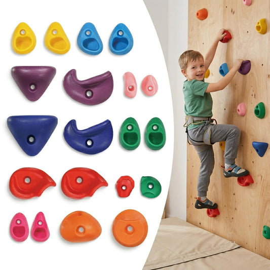 OUNPLEXAR Rock Climbing Holds for Kids, 20 PCS Rock Wall Holds with Hardware, Indoor Outdoor Climbing Grips for Backyard Playset & Home Wall, Easy Install, Multicolor