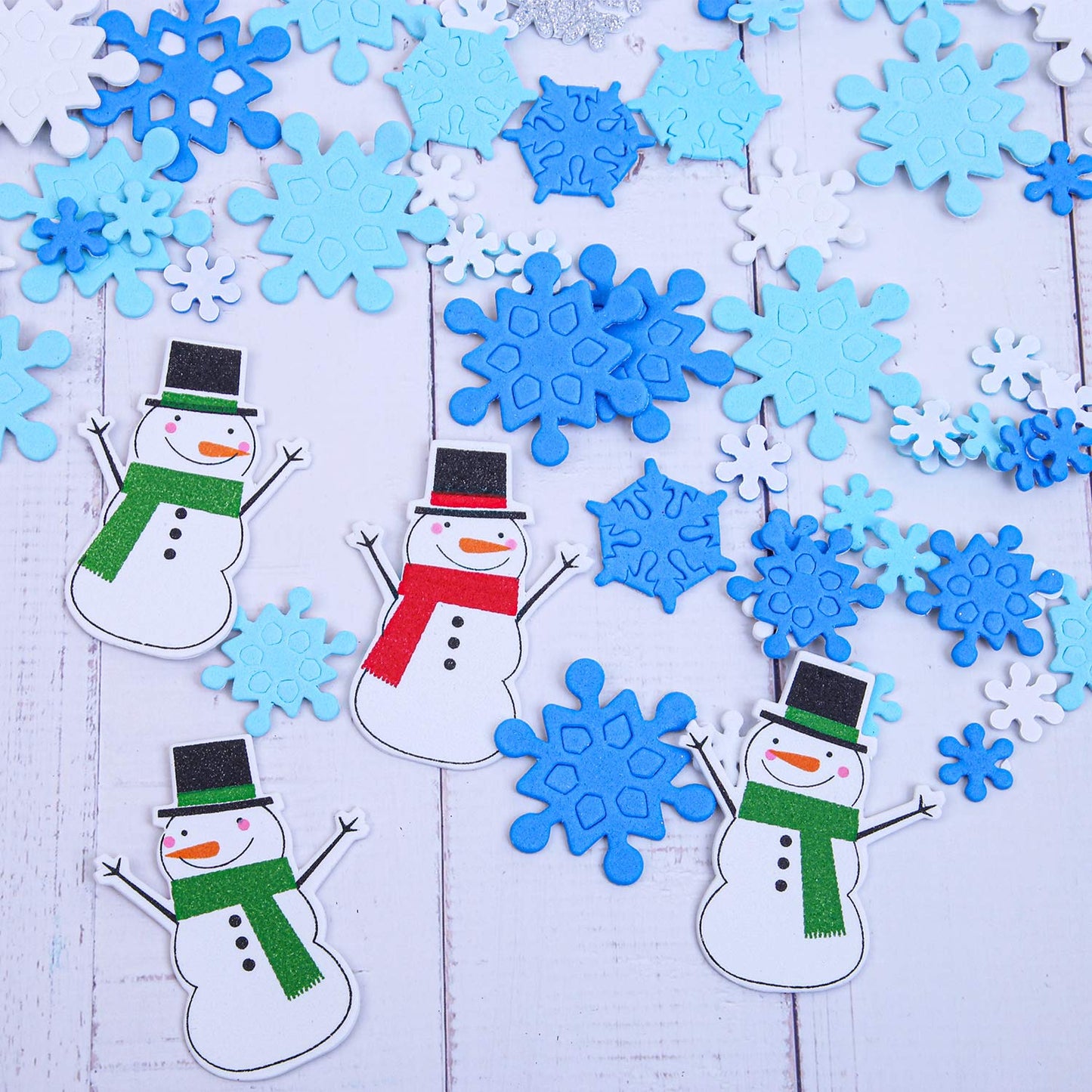 Aneco 500 Pieces Foam Snowflakes Stickers Winter Snowman Self-Adhesive Stickers for DIY Craft or Party Favor