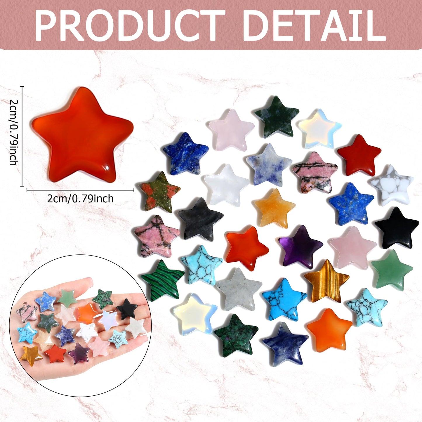 QINJIEJIE 20PCS Crystals Star Stone Healing Crystal Set Mini Crystal Stars Worry Stones Bulk Chakra Crystal Cute Pocket Star Gemstones for Meditation Balancing DIY Jewelry Star Stones Gifts for Women Stocking Stuffers