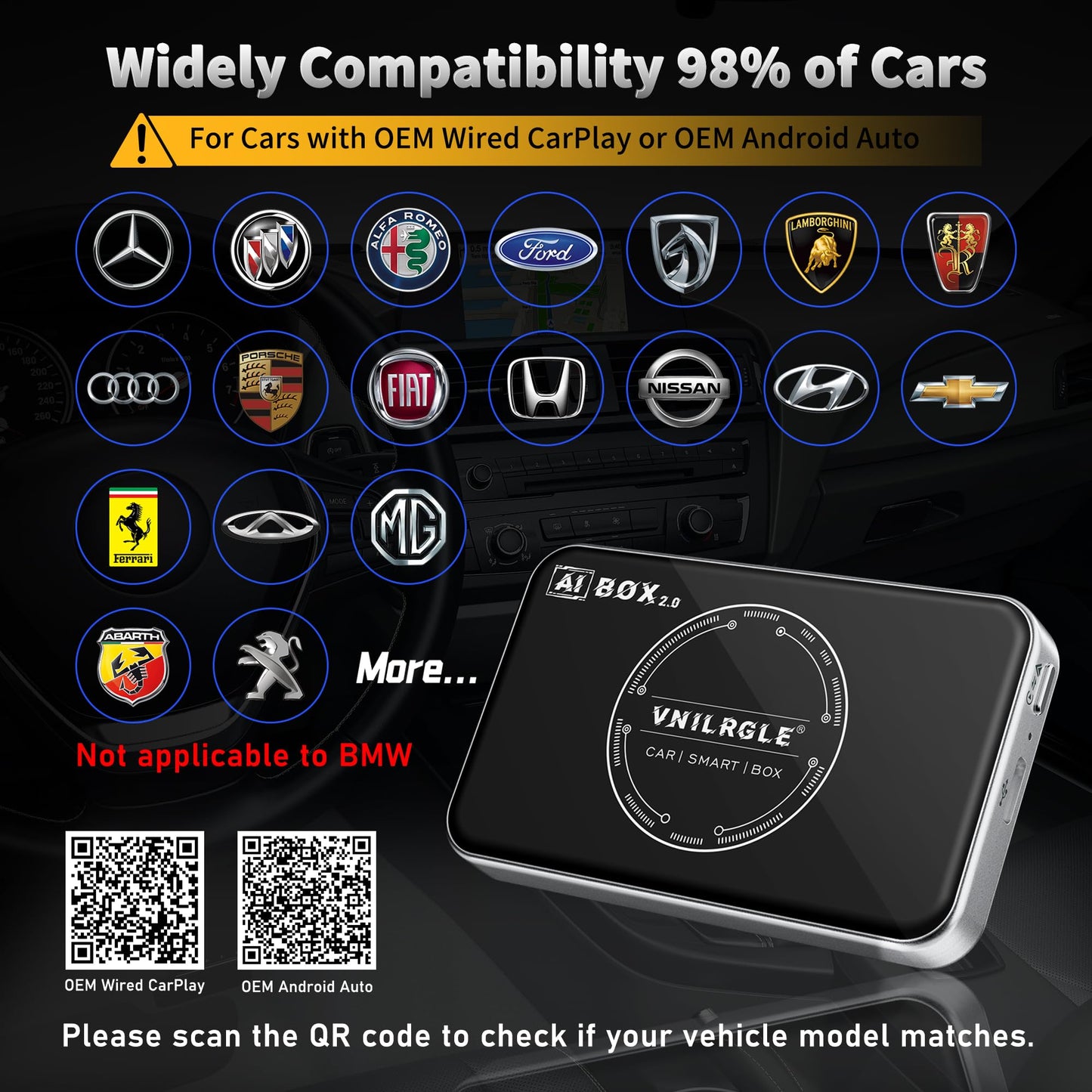 VNILRGLE 4-in-1 Wireless CarPlay Adapter & Android Car Wireless Adapter, Compatible with Streaming Services Like Netflix and YouTube, Split-Screen and Mirroring Functions(Silver)