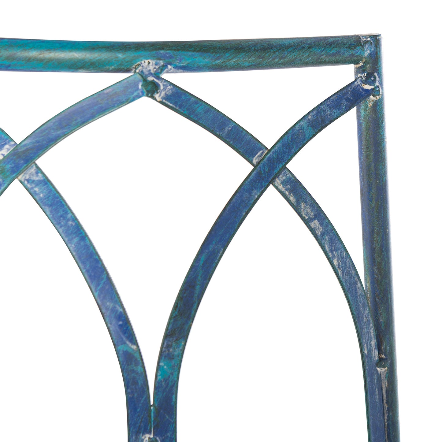 SAFAVIEH Outdoor Furniture Collection – Abia Antique Blue Distressed Wrought Iron 50-Inch Curved Tree Bench, Garden & Patio Seating (PAT5018C)