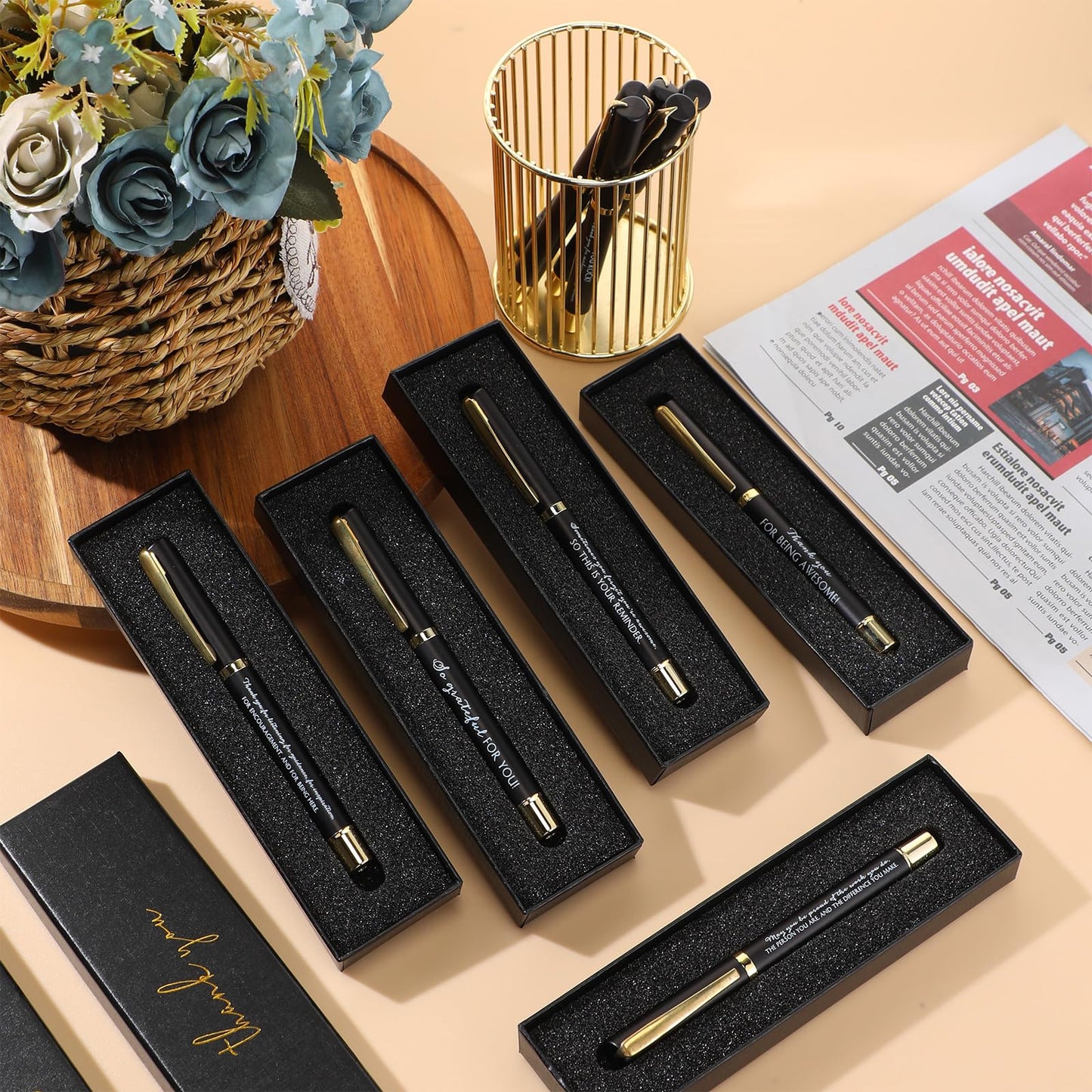 PerKoop 10 Sets Thank You Gifts Appreciation Pens with Boxes for Employee Coworker Volunteer Teacher Nurse Team Prizes Office Supplies Bulk Inspirational Party Favors for Adults(Black,Mixed)