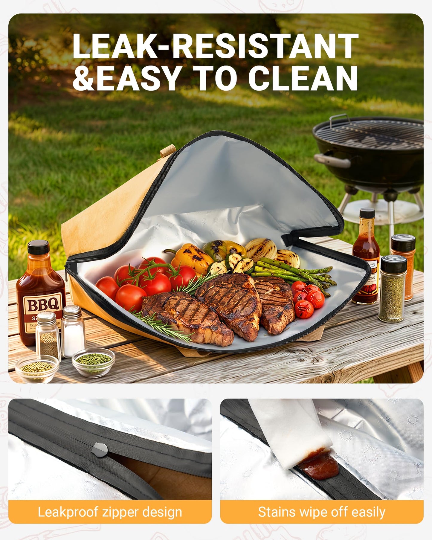 Elviros Travel BBQ Blanket for Resting Meat, Reusable Meat Resting Bag for Grilling Accessories with Wide Mouth for Large Briskets, Smoker Accessories Gifts for Men Dad and BBQ Lovers (21in, Brown)