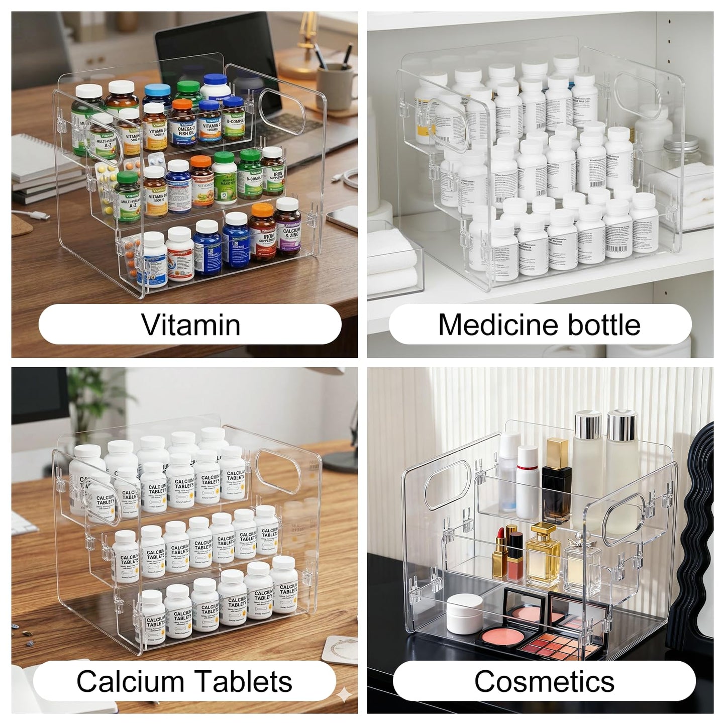 Wiojtry 3-Tier Vitamin Storage Organizer, Organizer for Vitamin Bottles And Medicine Bottle, Vitamin Bottle Organizer for Countertop, Bathroom Cabinet Storage Items Are Clearly Visible (1)