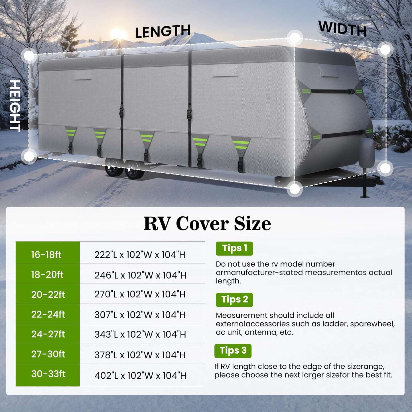 ACTFLAME Travel Trailer Cover, Waterproof RV Cover Non-Woven Fabric with Anti-UV, Extra Windproof Straps (Fits 27-30FT)
