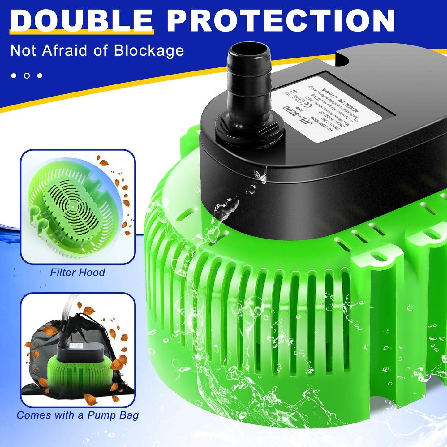 UniWater Pool Cover Pump above Ground-Submersible Sump Pump Swimming Water Removal Pumps, Sump Pumps for Pool Draining with 16ft Drainage Hose & 25 ft Extra Long Power Cord,850 GPH,3 Adapters-Green