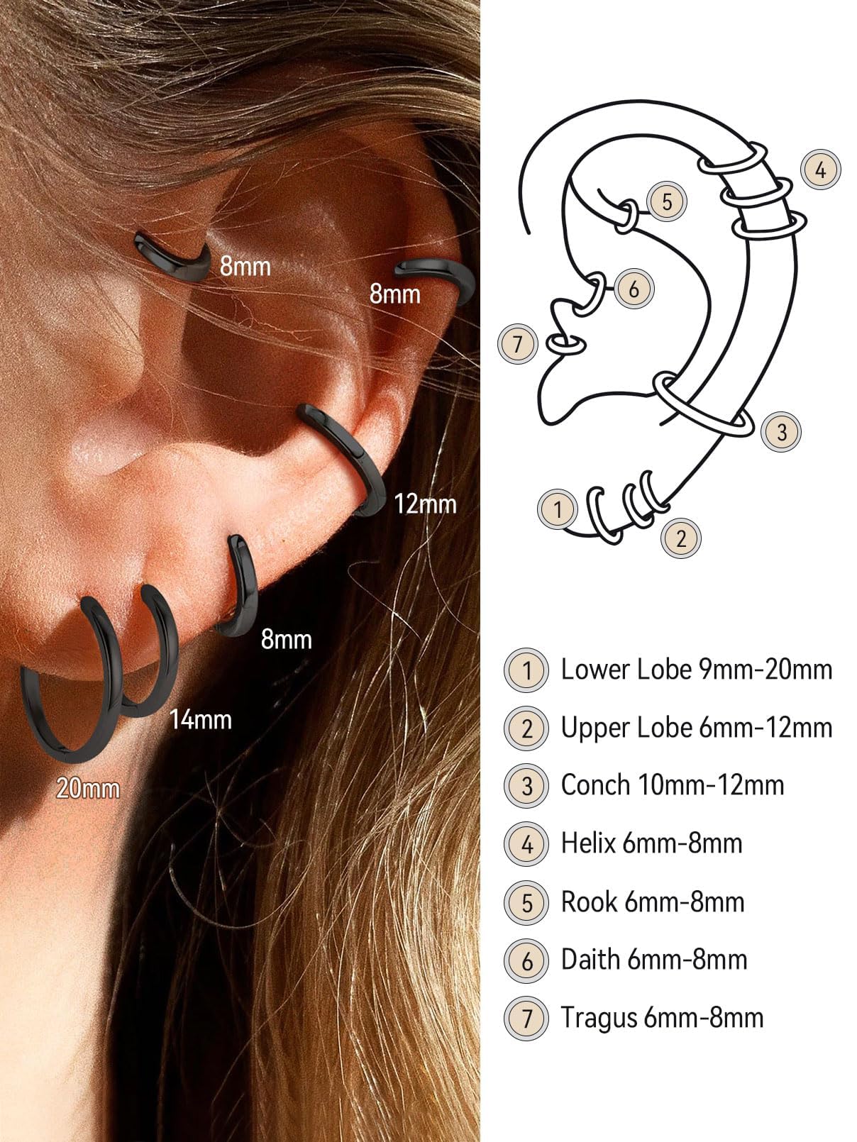 FaithHeart Hoop Earrings for Women, Black Hypoallergenic Huggie Hoop Earrings, Small Cartilage Earrings for Women 20mm, Send Gift Box