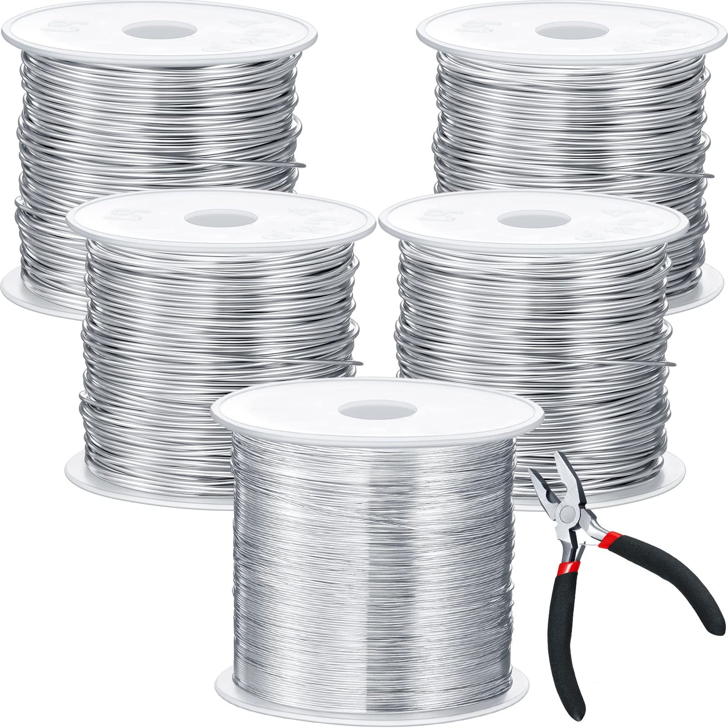 Funrous 5 Rolls 5 Size Jewelry Wire 18, 20, 22, 24, 26 Gauge Copper Wire Kit Jewelry Beading Bendable Craft Metal for Making Crafts, Sculpting with a Pliers(Silver)