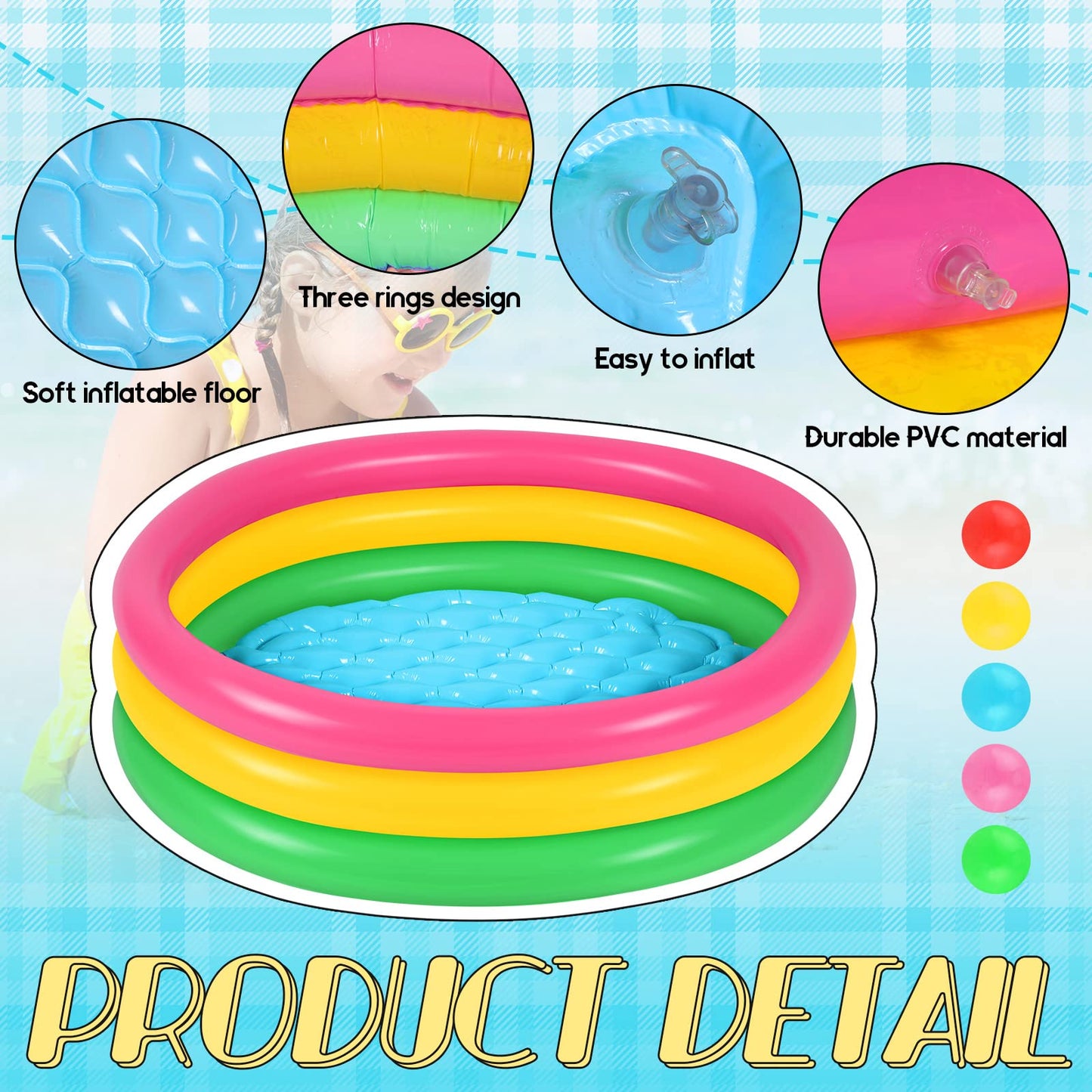 Honoson Inflatable Kiddie Pool Baby Pool with 50 Pcs Balls, Inflatable Swimming Pools Blow up for Beach Water Play Backyard Summer Indoor and Outdoor Party Supplies(35.4 Inch)