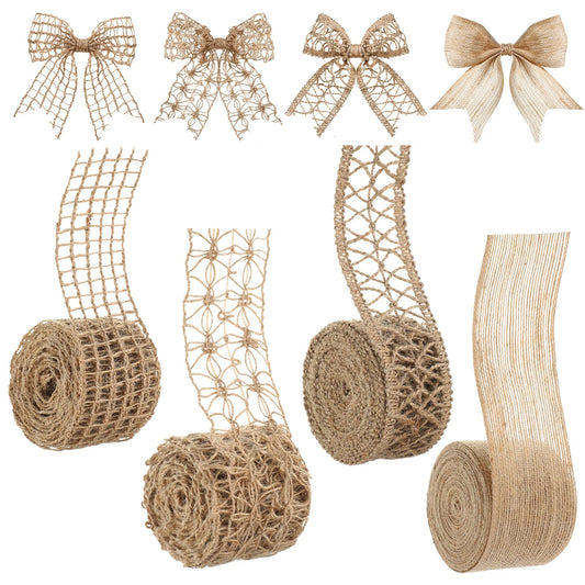 4 Rolls Burlap Ribbon Wired Natural Jute Burlap Lace 1.6-2 Inch x 16.4 Yard Wrapping Ribbon for Crafts, Big Bows, Spring Outdoor Decoration, Wedding Gift Wrapping, Wreath, Holiday Party DIY Home Decor