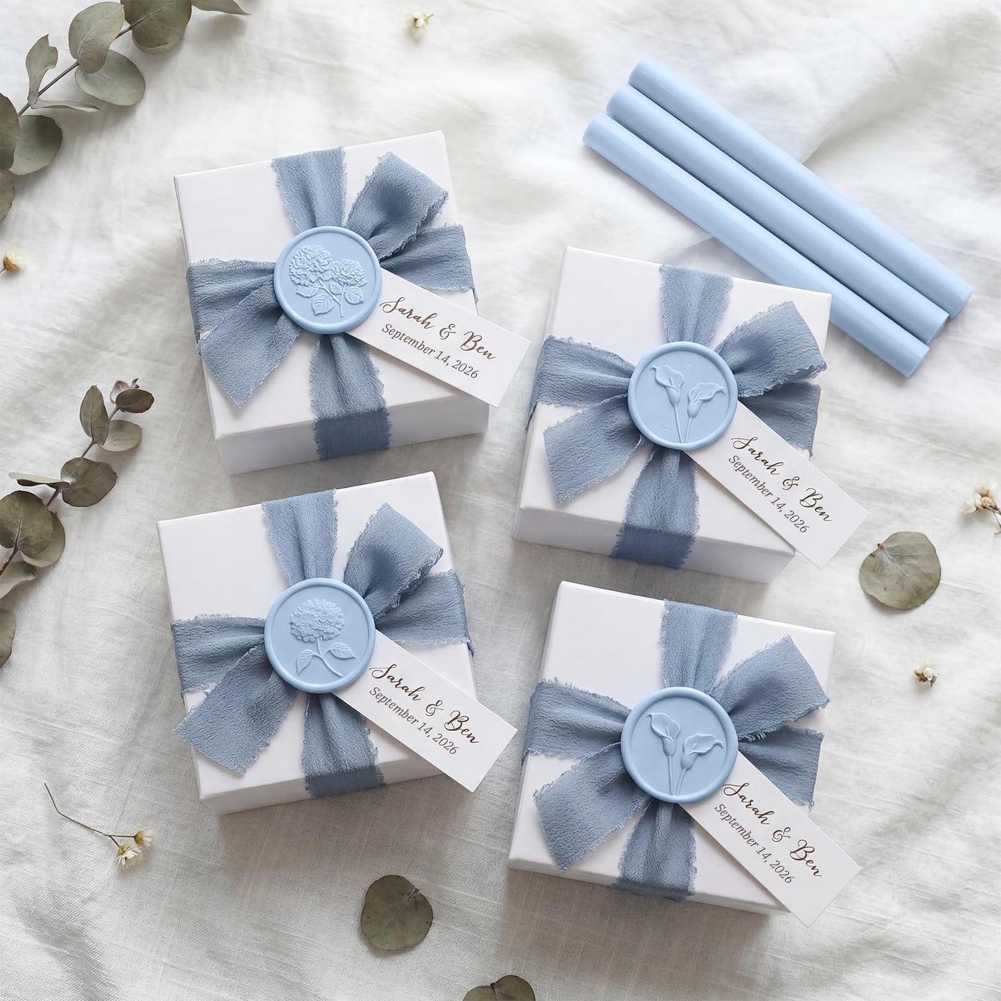UNIQOOO Light Blue Glue Gun Sealing Wax Sticks for Wax Seal Stamp - Perfect for Wedding Invitations, Cards Envelopes, Snail Mails, Wine Packages, Christmas Gift Ideas, Pack of 16