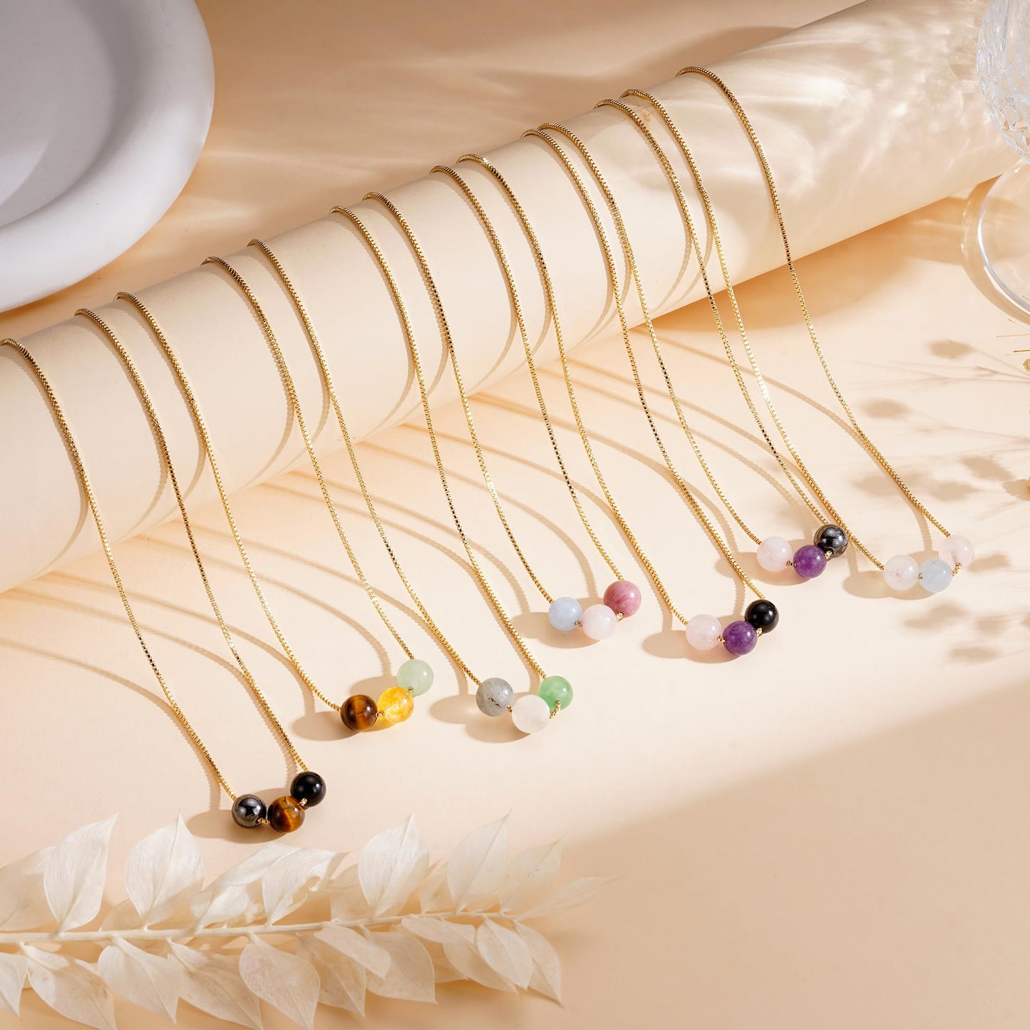 Suarlly Natural Crystal Necklace 16th Birthday Gifts Rose Quartz Moonstone Aquamarine Healing Stones Meaningful Gifts For Daughter Granddaughter Jewelry