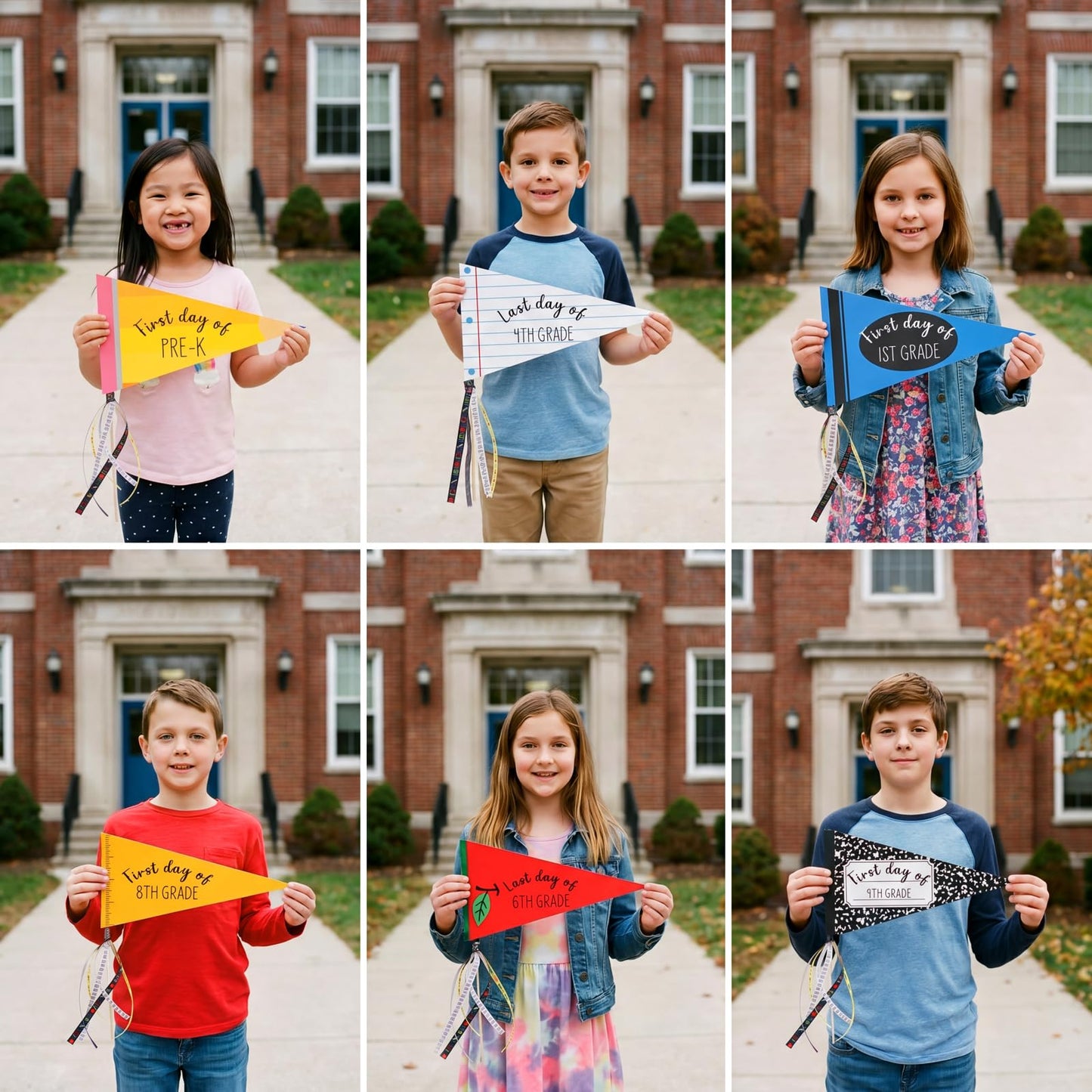 Poola Voidra 64 Pcs First & Last Day of School Flag Kit with Ribbon Stick Back to School Pennant Decor First Day of Preschool Flag Reusable 17 Grades Photo Prop for Preschool to College Classroom