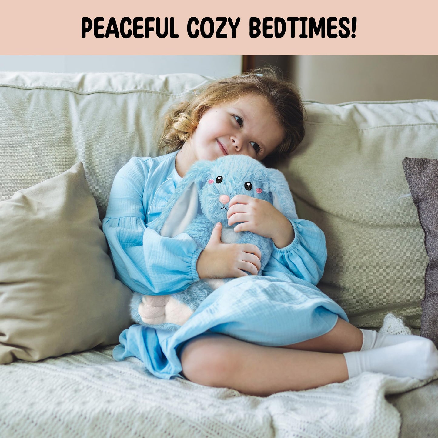 Bunny Microwavable Stuffed Animal – 1.5 lb Unscented Heating Pad Plush, Soft Cozy Bunny Toy for Relaxation and Comfort, Gift for Women, Girls, Adults & Kids by Happy Fuel, Blue