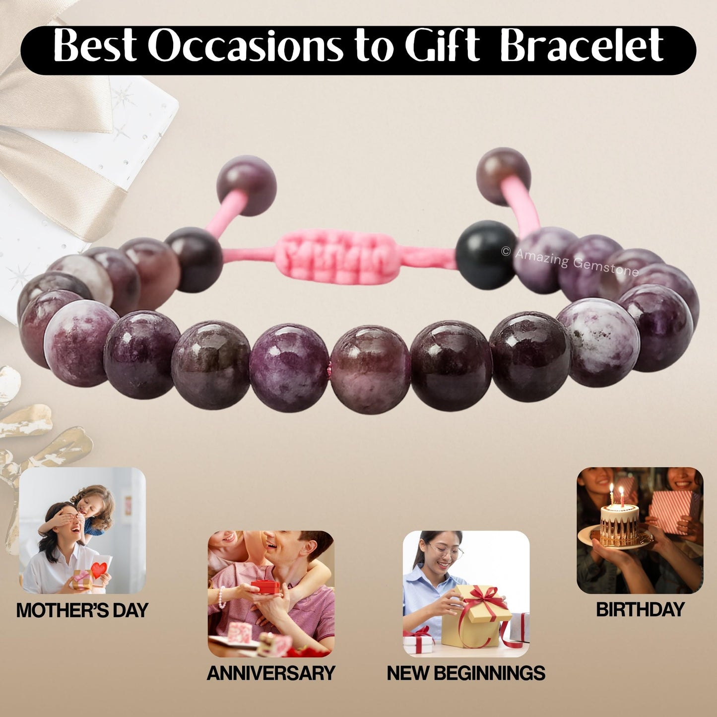Amazing Gemstone Eudialyte Bracelet, Gifts For Men & Women - Protection Healing Crystal Bracelet - 8mm Gemstone Beaded Adjustable Bracelet, Pulseras Para Hombres Mujer Stocking Stuffers