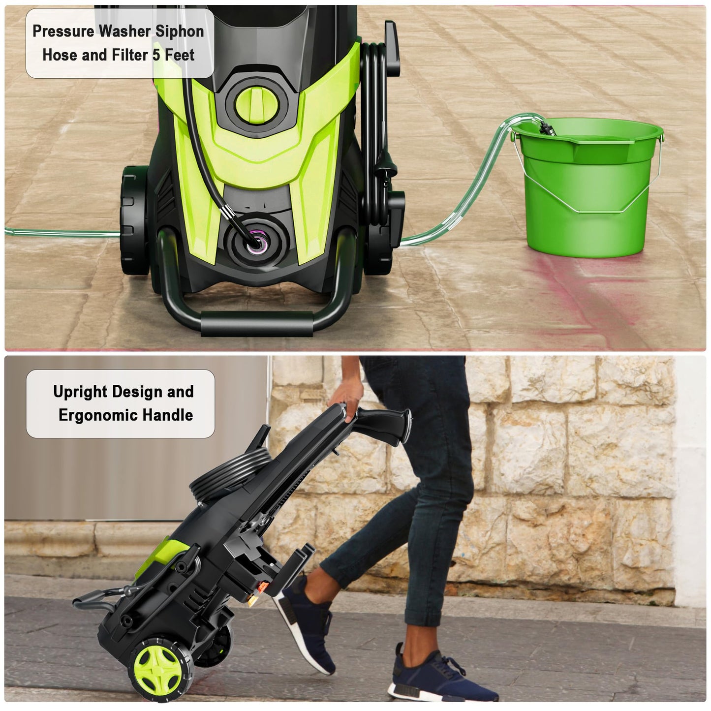 Power waher 4300PSI with 4 Quick Connect Nozzles, Inlet Hose & Filter& Foam Cannon for Cars/Fences/Driveways/Home Cleaning, Green