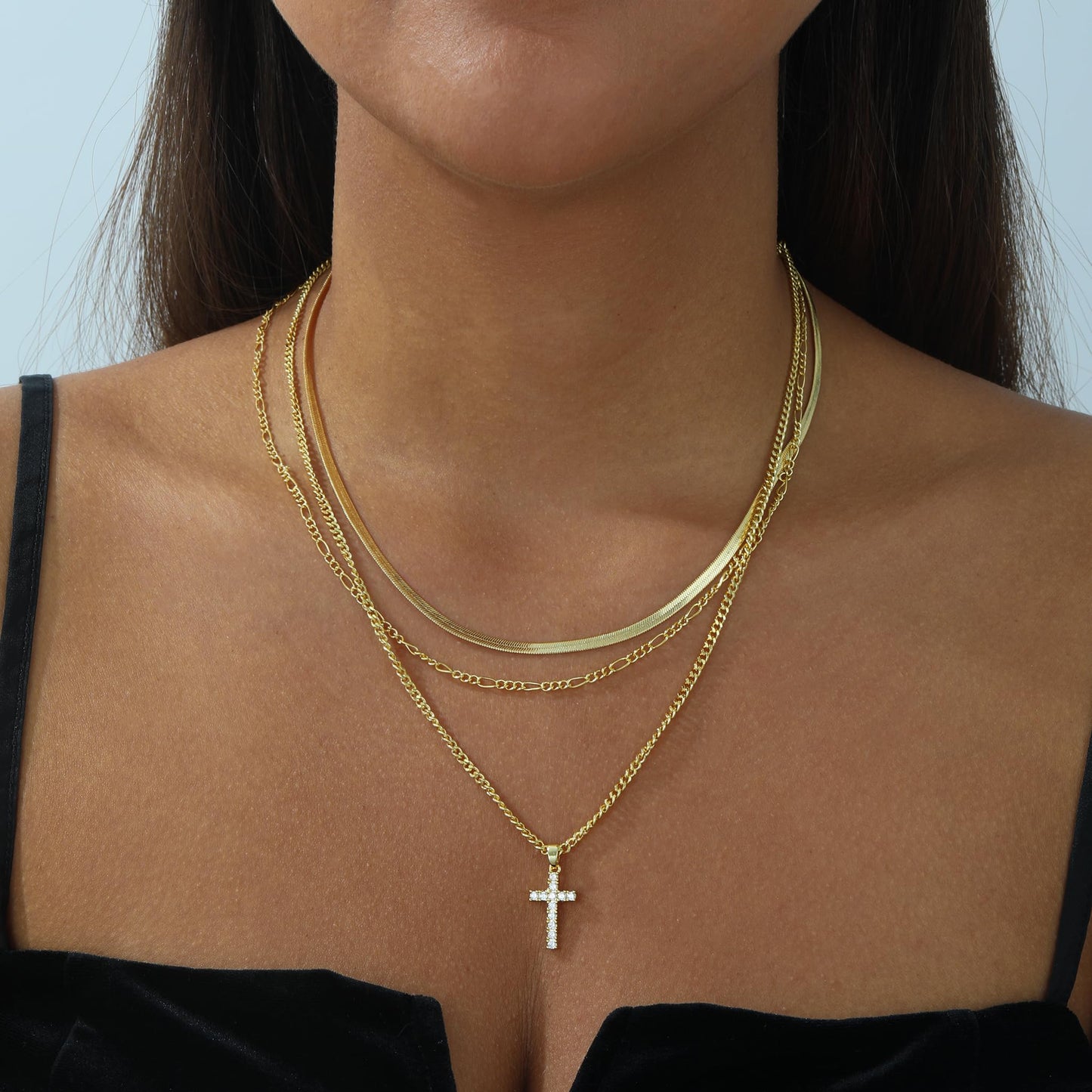Kyerlyn Cross Necklace for Women,Stackable Stacked Stacking Layering Layered Necklaces Set Dainty 14 K Gold Silver Paperclip Chain Pendant CZ Simple Jewelry Gift