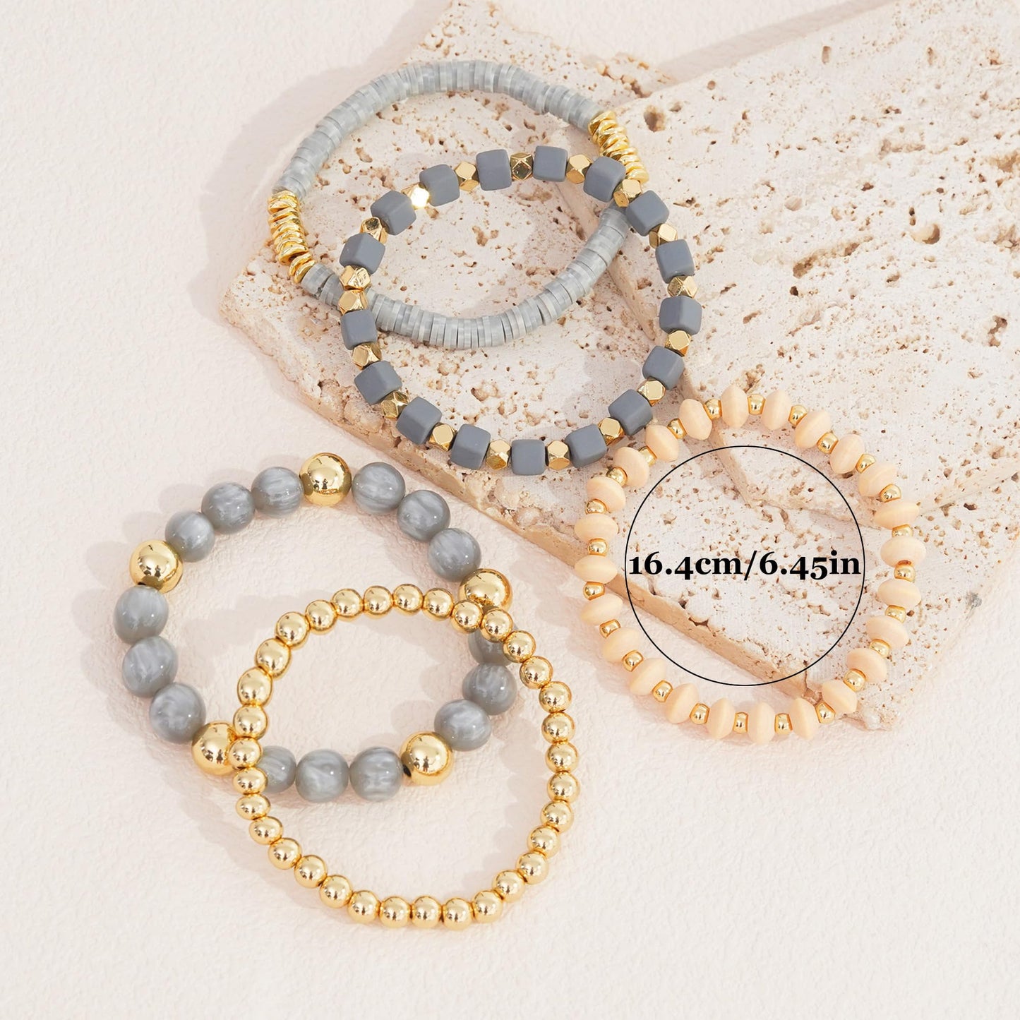 Aigrnc Boho Beaded Stretch Bracelets For Women Stackable Crystal Gold Plated Beaded Bracelets Set Trendy Handmade Friendship Braeclet Jewelry Gifts(F-Wooden bead set)