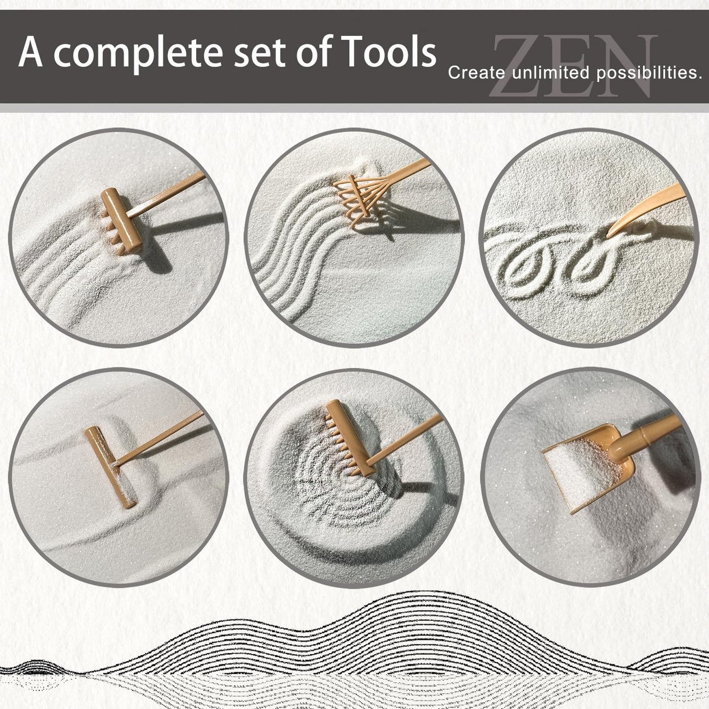 SRAYW Zen Garden Kit for Desk Decor. 11x7.5'' Beautiful Japanese Mini Zen Garden Meditation Gifts Set for Home,Office Desk＆Meditation Room.6 Tools ＆ 18 Accessories. Zen Sand Tray Therapy