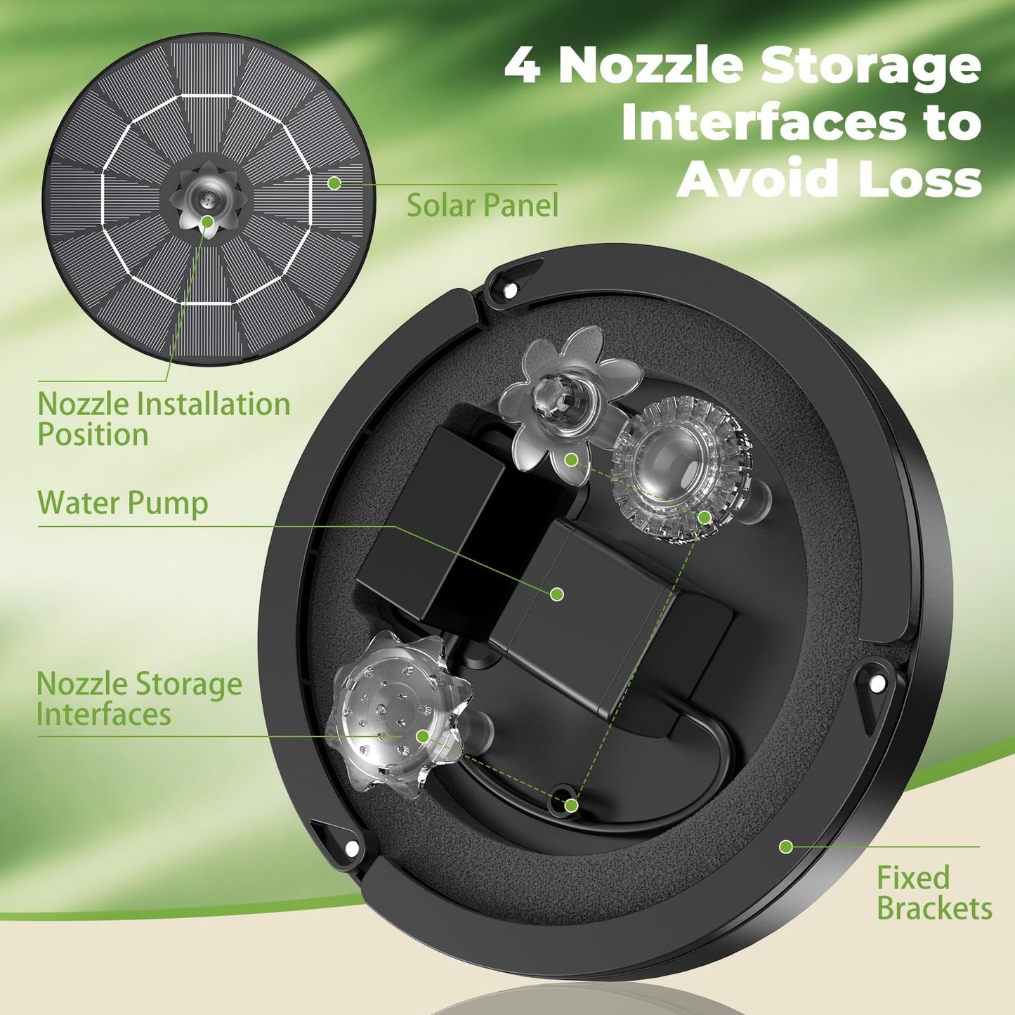 AISITIN 3.5W Solar Fountain for Bird Bath Upgraded 2026, Solar Water Fountain Kit with 3 Fixed Bracket & Multiple Nozzles & Storage Interface for Bird Bath, Garden, Courtyard, Pond, Pool and Outdoor
