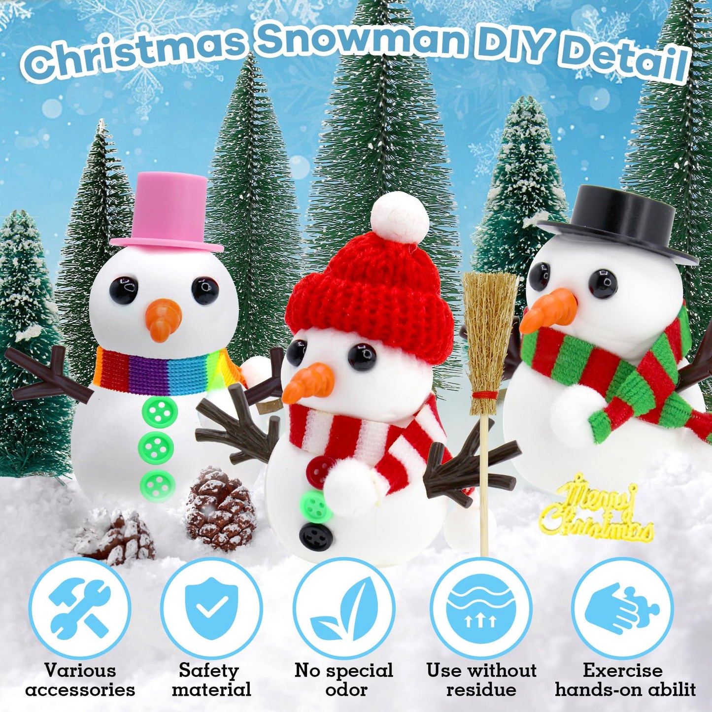 Rtisaeu 12 Pack Christmas Snowman Crafts for Kids, Build a Snowman Kit Indoor Decorations, DIY Snowman Kit Christmas Stocking Stuffers Gift Snowman Making Kit Toys for Activities Party Supplies