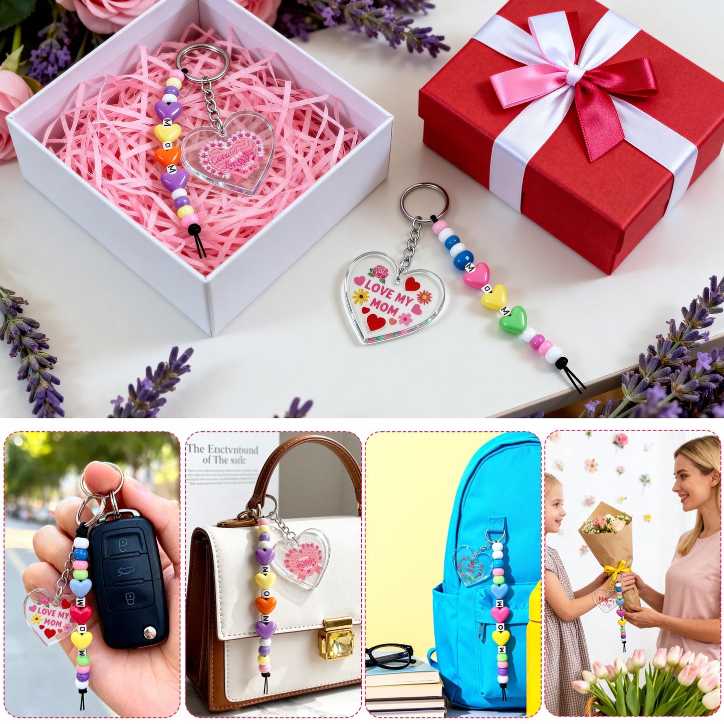 24 Set Mothers Day Craft Kits, Mom DIY Keychain Bulk Set with Acrylic Blank and UV DTF Stickers, Mama Craft Gifts Making Kit, Funny Classroom Home Birthday Art Activities Party Favors