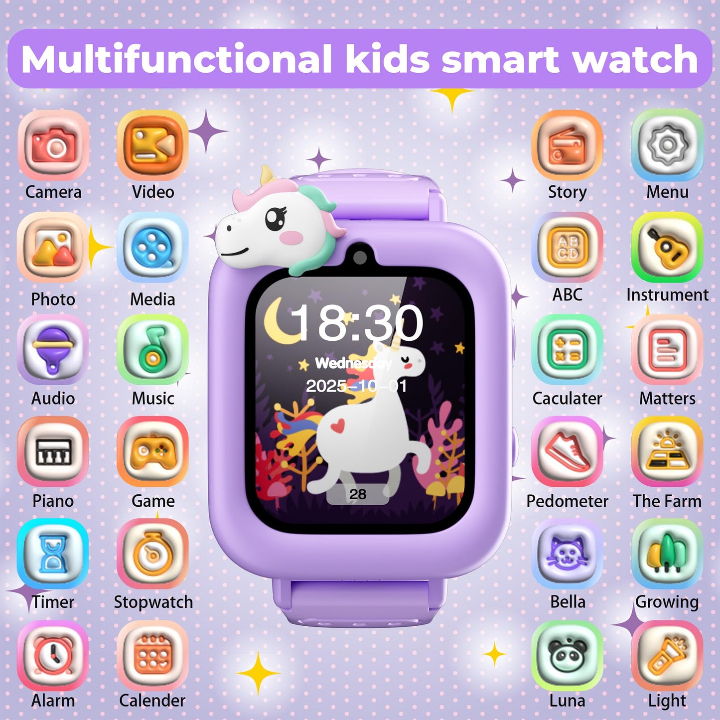 Treewant Smart Watch for Kids, Kids Smart Watches Girls, Digital Watch Preschool Toddler Girl Toys Birthday Gift for Girl 3 4 5 6 7 8 9 10 11 12 Years Old