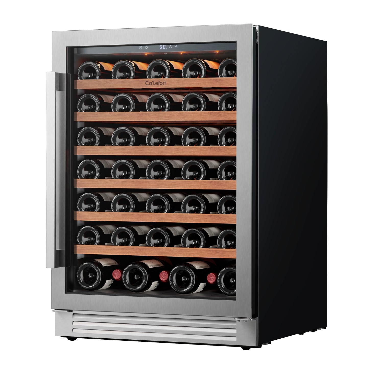 Ca'Lefort 24 Inch Wine Cooler Refrigerator, 61 Bottles Wine Coolers with Glass Door, 3 LED Built-in Compressor Fridge with Adjustable Shelves for Home Office Bar (5.65 cu.ft)