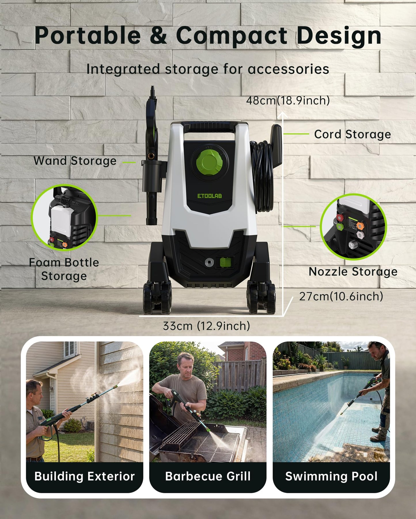 Pressure Washer, Power Washer with Foam Cannon,4 Quick Connect Nozzles, 23FT Hose High Pressure Washer for Cars, Fences, Patios, and Driveway